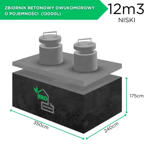 Zbiornik betonowy dwukomorowy o pojemności 12 000 litrów niski