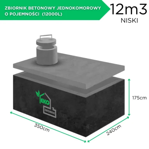 Zbiornik betonowy jednokomorowy o pojemności 12 000 litrów niski